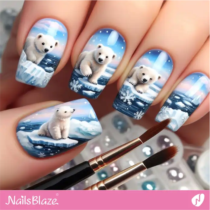 Nails with Cute Polar Bear Cubs on Iceberg | Polar Wonders Nails - NB3136